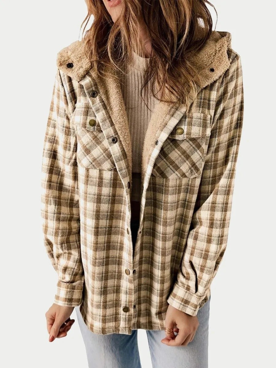 Miss | Jas Dames Relaxed Fit Geruit Capuchon Knoopsluiting