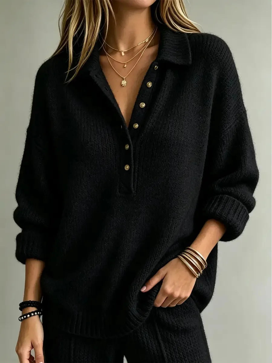 Miss | Trui Dames Oversized Polokraag Gouden Knoopsluiting - Gebreid