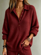 Miss | Trui Dames Oversized Polokraag Gouden Knoopsluiting - Gebreid