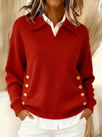 Miss | Trui Dames Polokraag Gouden Zijknoppen Relaxed Fit