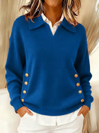 Miss | Trui Dames Polokraag Gouden Zijknoppen Relaxed Fit