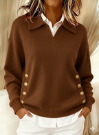 Miss | Trui Dames Polokraag Gouden Zijknoppen Relaxed Fit