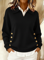 Miss | Trui Dames Polokraag Gouden Zijknoppen Relaxed Fit