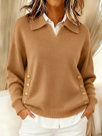 Miss | Trui Dames Polokraag Gouden Zijknoppen Relaxed Fit
