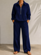 Miss | Tweedelige Set Dames Halve Rits + Wijde Pijp – Co-ord Set