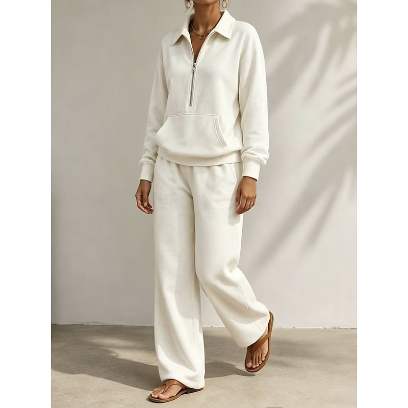 Miss | Tweedelige Set Dames Halve Rits + Wijde Pijp – Co-ord Set