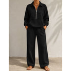 Miss | Tweedelige Set Dames Halve Rits + Wijde Pijp – Co-ord Set