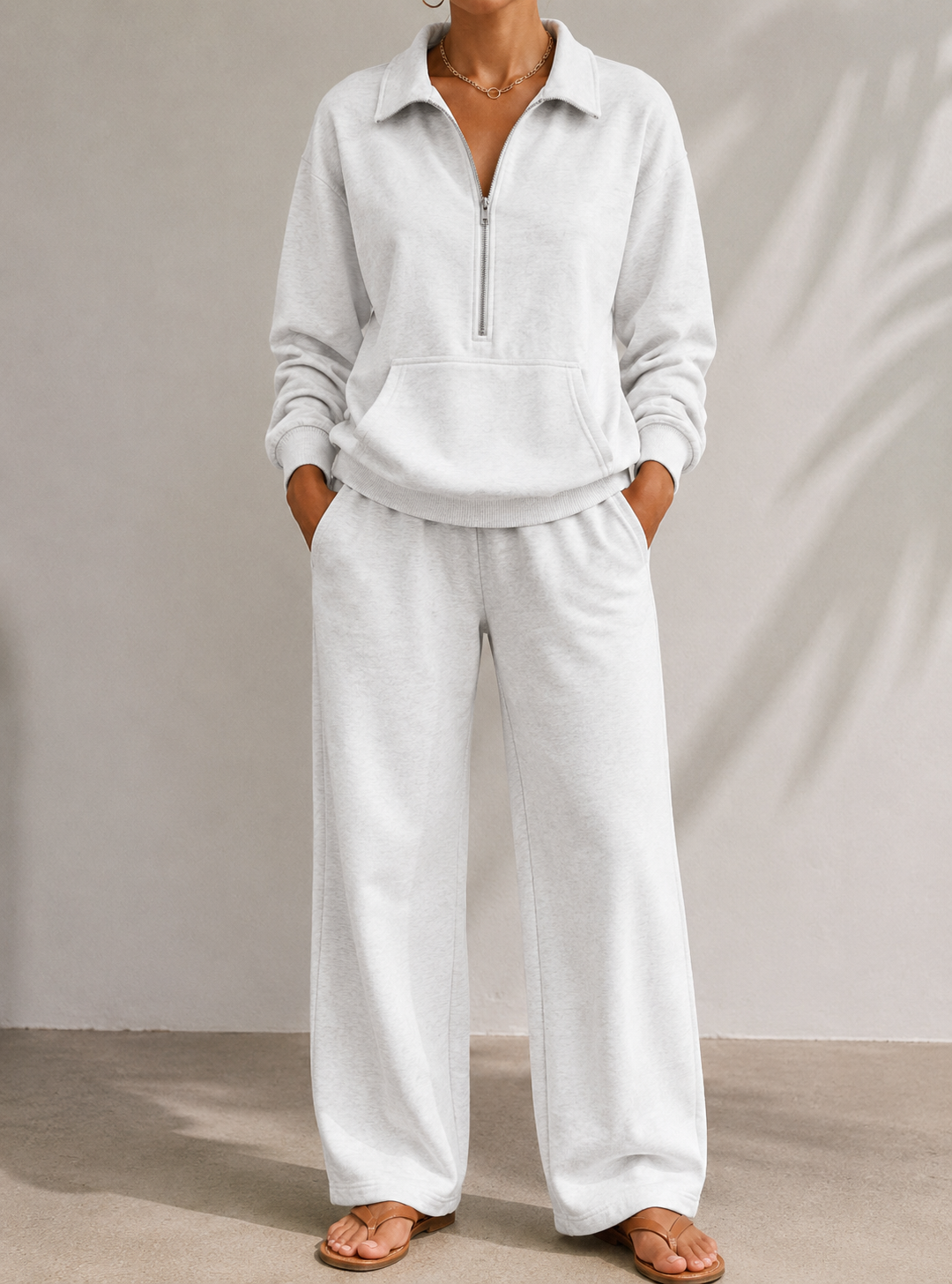 Miss | Tweedelige Set Dames Halve Rits + Wijde Pijp – Co-ord Set
