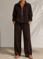 Miss | Tweedelige Set Dames Halve Rits + Wijde Pijp – Co-ord Set
