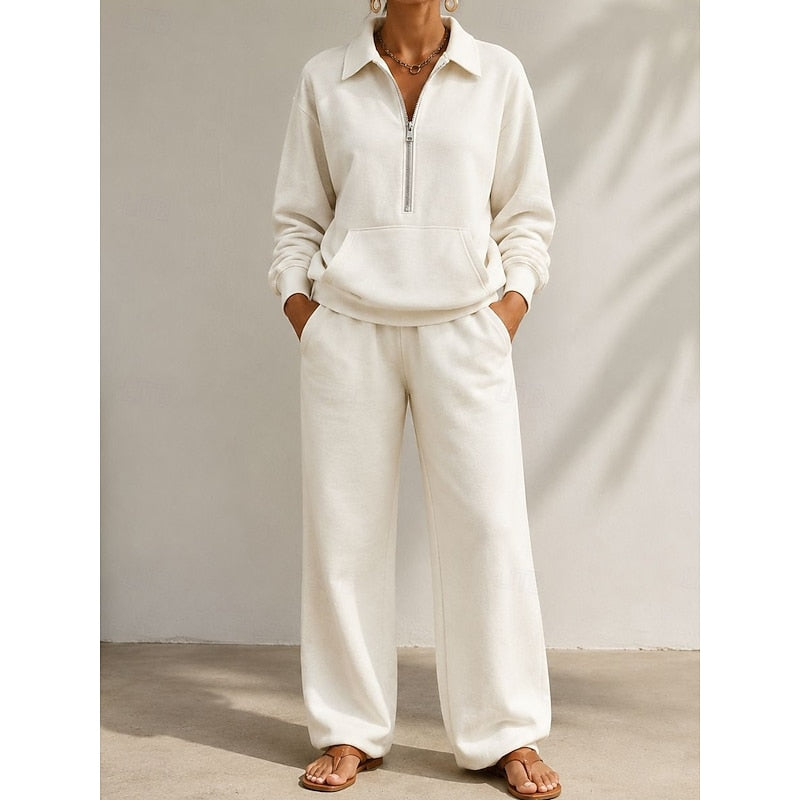 Miss | Tweedelige Set Dames Halve Rits + Wijde Pijp – Co-ord Set
