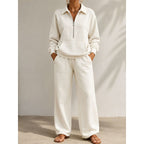 Miss | Tweedelige Set Dames Halve Rits + Wijde Pijp – Co-ord Set