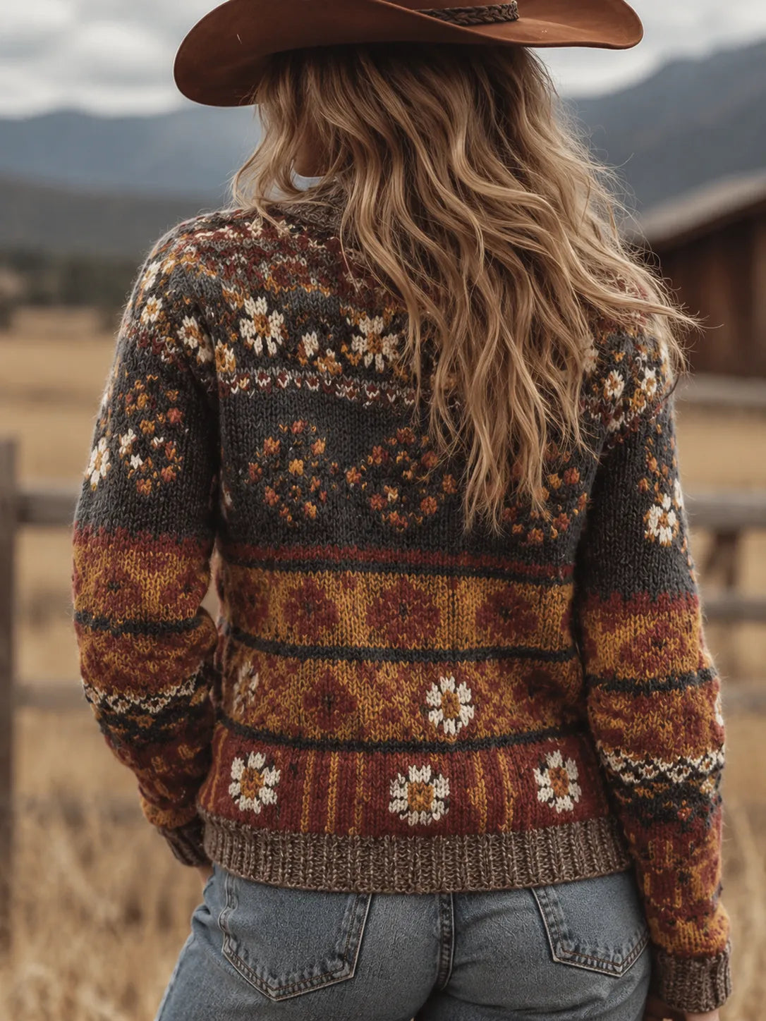 Miss | Vest Dames Boho Bloemenprint V-hals Heuplengte - Gebreid
