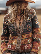 Miss | Vest Dames Boho Bloemenprint V-hals Heuplengte - Gebreid