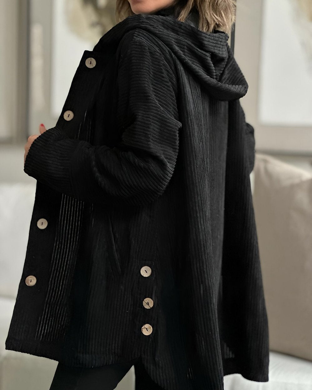 Miss | Jas Dames Corduroy Capuchon Relaxed Fit Heuplengte