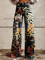 Miss | Broek Dames Hoge Taille Wijde Pijp Retro Print