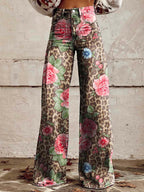 Miss | Broek Dames Hoge Taille Wijde Pijp Retro Print