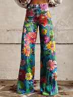 Miss | Broek Dames Hoge Taille Wijde Pijp Retro Print