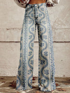 Miss | Broek Dames Hoge Taille Wijde Pijp Retro Print