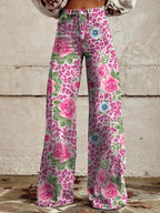 Miss | Broek Dames Hoge Taille Wijde Pijp Retro Print