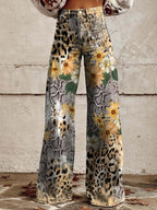 Miss | Broek Dames Hoge Taille Wijde Pijp Retro Print