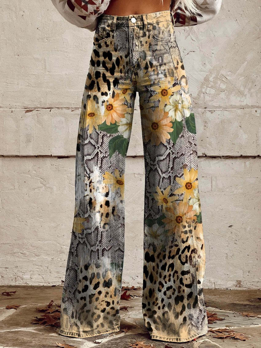 Miss | Broek Dames Hoge Taille Wijde Pijp Retro Print