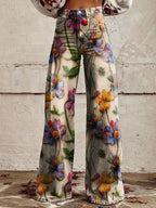 Miss | Broek Dames Hoge Taille Wijde Pijp Retro Print