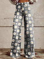 Miss | Broek Dames Hoge Taille Wijde Pijp Retro Print