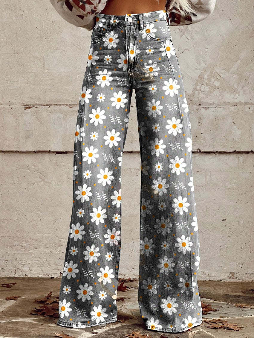 Miss | Broek Dames Hoge Taille Wijde Pijp Retro Print