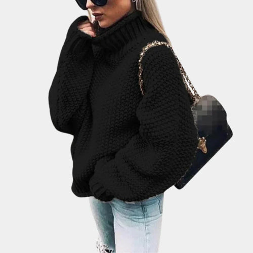 Damski sweter z golfem, luźny, gruby splot