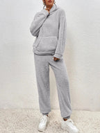 Nachtkleding Dames Teddy Hoodie Set Lange Broek Kangoeroezak