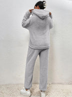 Nachtkleding Dames Teddy Hoodie Set Lange Broek Kangoeroezak