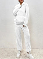 Nachtkleding Dames Teddy Hoodie Set Lange Broek Kangoeroezak