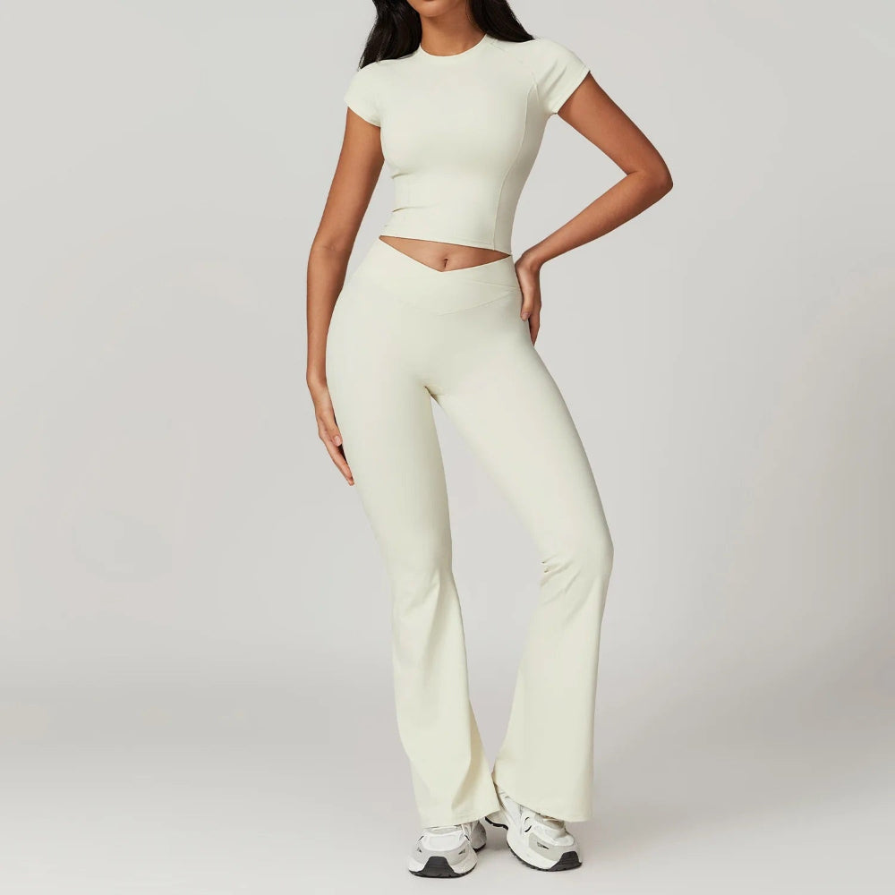 Miss | Tweedelige Set Dames Crop Top & Uitlopende Legging – Co-ord Set