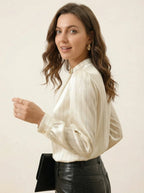Satijnen Blouse met Mandarijnkraag en Strepen - Miss Madera MIS-E1EB80