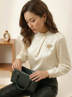 Satijnen Blouse met Mandarijnkraag en Strepen - Miss Madera MIS-E1EB80