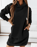 Jurk Dames Casual Capuchon Midi - Katoenblend - Zwart