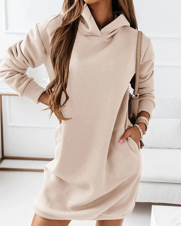 Jurk Dames Casual Capuchon Midi - Katoenblend - Beige