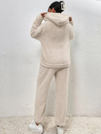 Nachtkleding Dames Teddy Hoodie Set Lange Broek Kangoeroezak
