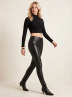 Slim fit faux leren broek met ritsen - Miss Madera MIS-085F56