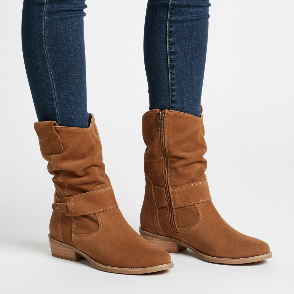 Miss | Laarzen Dames Slouchy Enkellaarzen Blokhak Riem