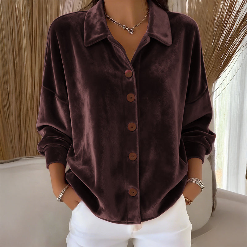 Miss | Blouse Dames Oversized Knoopsluiting - Fluweel