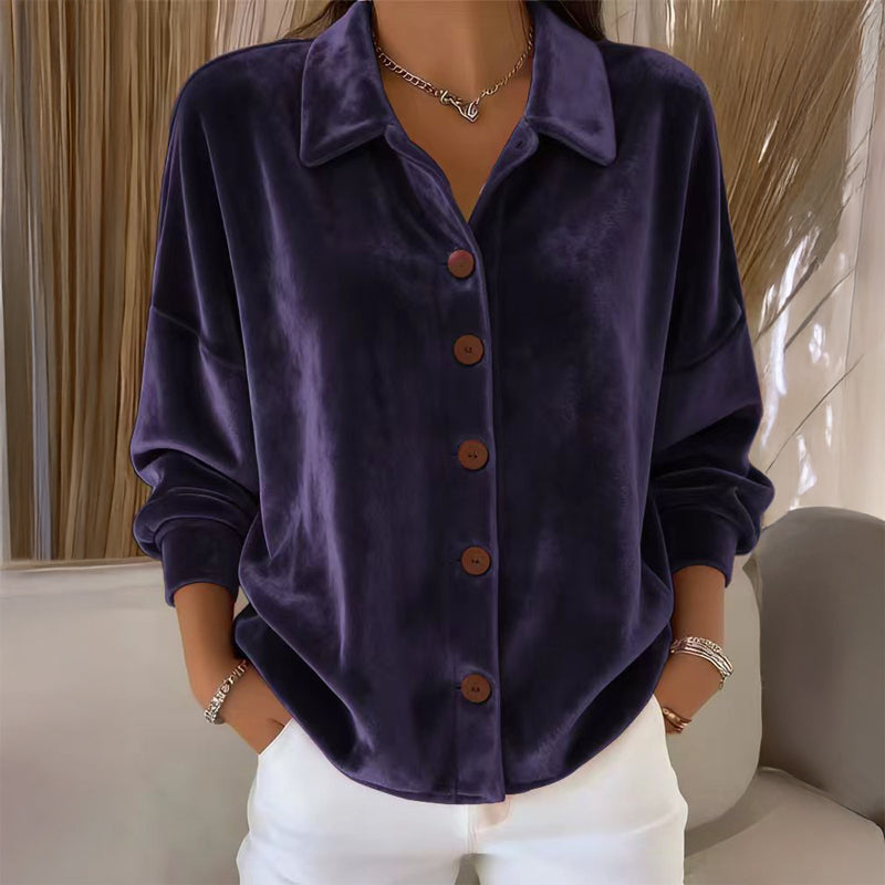 Miss | Blouse Dames Oversized Knoopsluiting - Fluweel