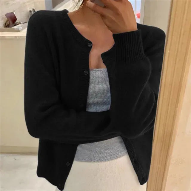 Miss | Vest Dames Ronde Hals Knoopsluiting Cropped Relaxed - Gebreid