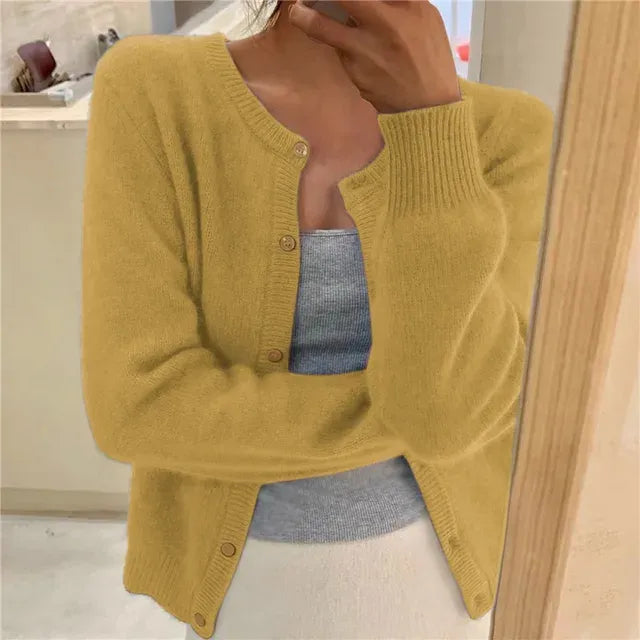 Miss | Vest Dames Ronde Hals Knoopsluiting Cropped Relaxed - Gebreid
