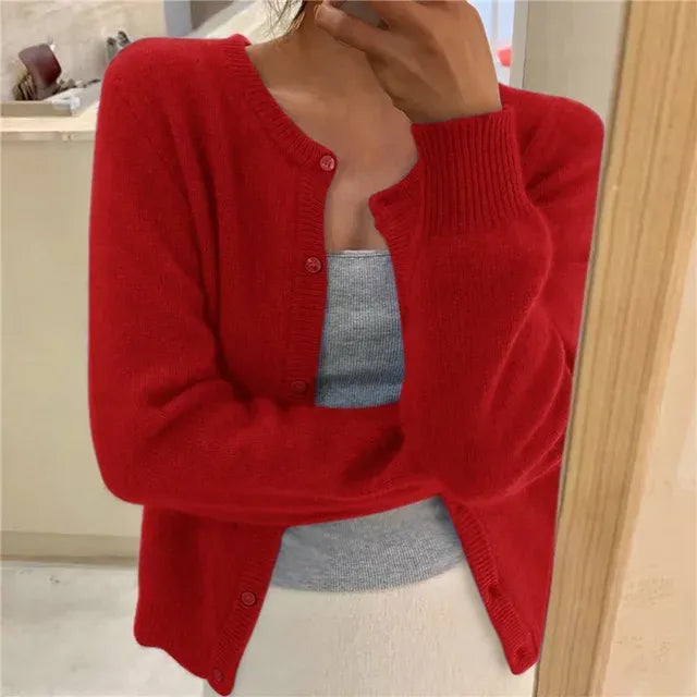 Miss | Vest Dames Ronde Hals Knoopsluiting Cropped Relaxed - Gebreid