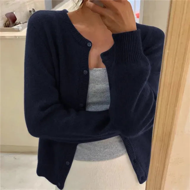 Miss | Vest Dames Ronde Hals Knoopsluiting Cropped Relaxed - Gebreid