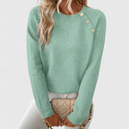 Miss | Trui Dames Ronde Hals Raglanmouw Parel Detail
