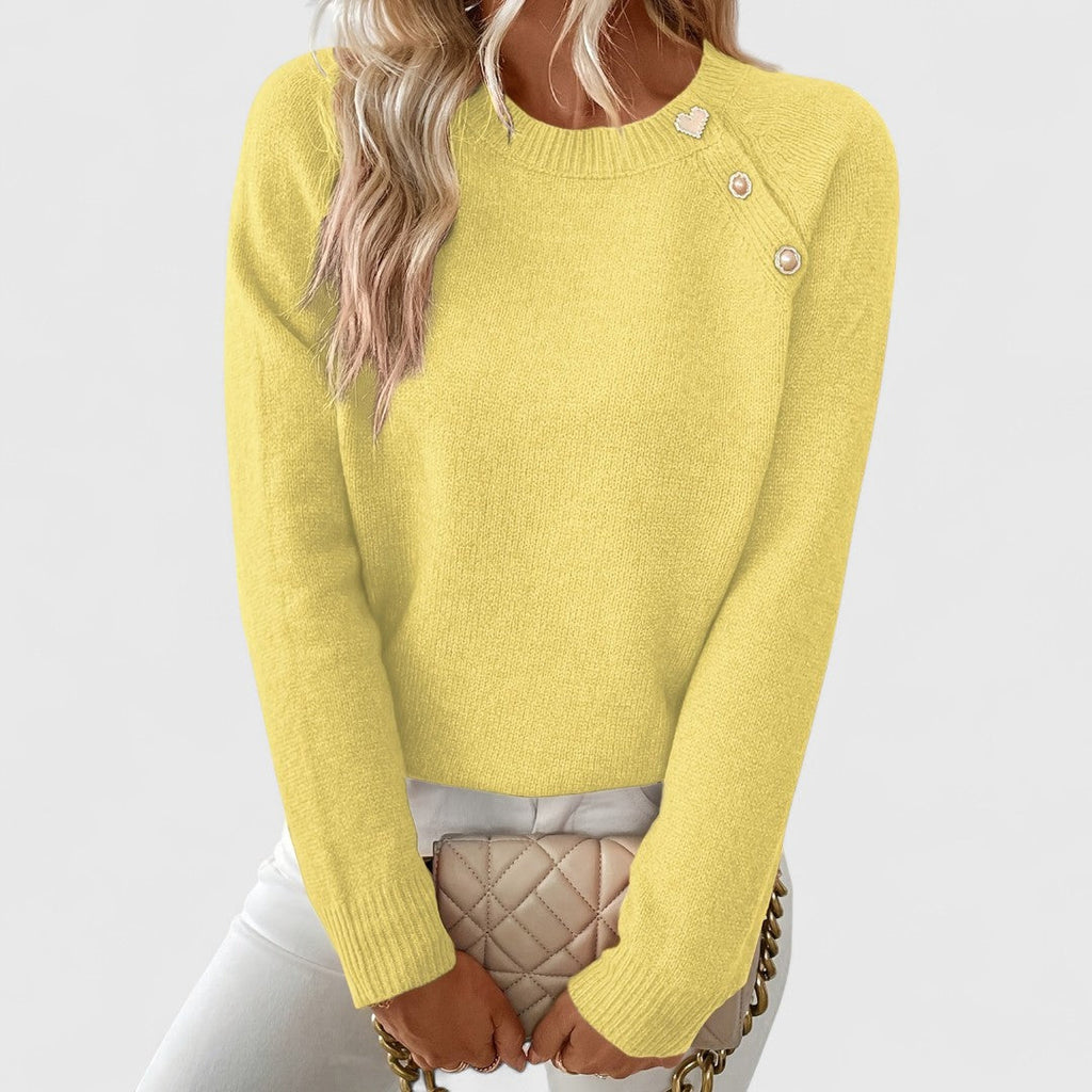 Miss | Trui Dames Ronde Hals Raglanmouw Parel Detail