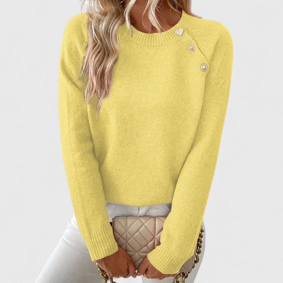 Miss | Trui Dames Ronde Hals Raglanmouw Parel Detail