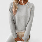 Miss | Trui Dames Ronde Hals Raglanmouw Parel Detail